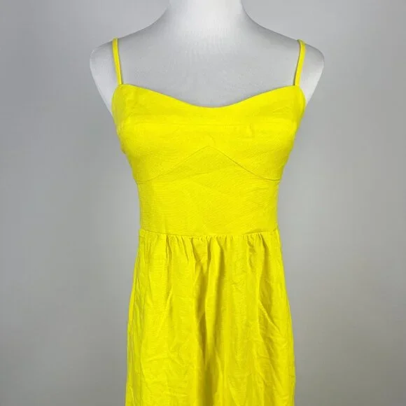 NWOT Farm Rio Linen Blend Yellow Sleeveless Midi Dress Size S
